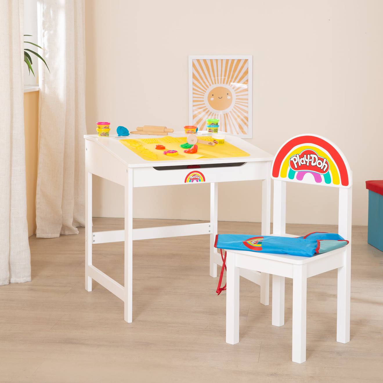 Bureau enfant avec chaise + 6 pâtes à modeler play-doh et accessoires blanc - multicolore