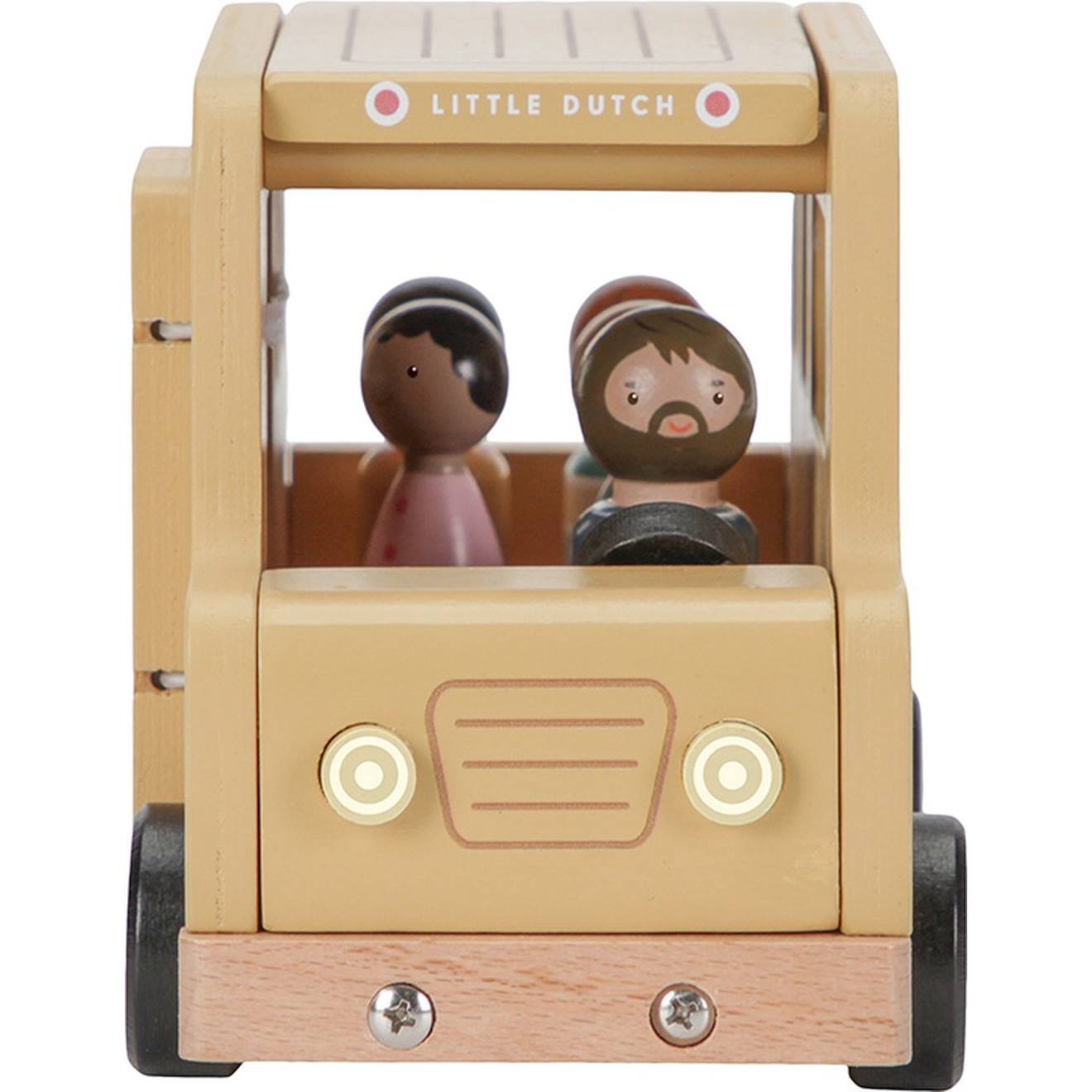 Bus scolaire avec figurines jaune, bleu, rose
