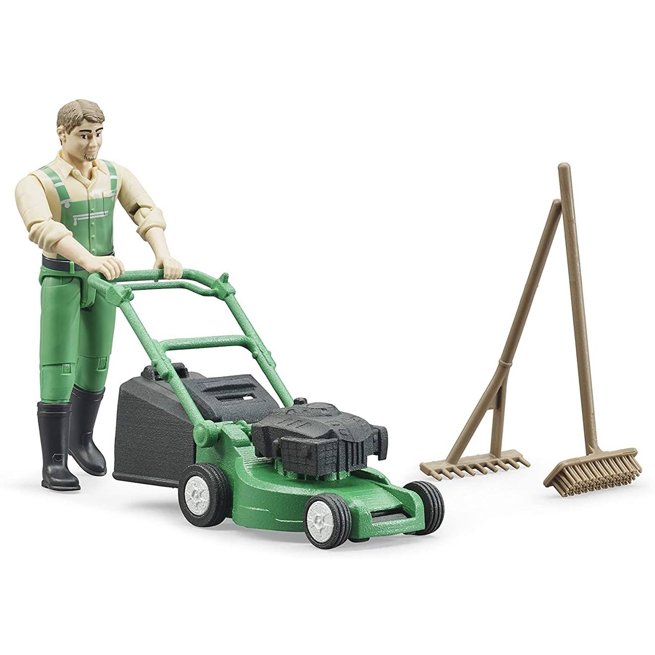 Bworld jardinier avec tondeuse à gazon et outils de jardinage vert