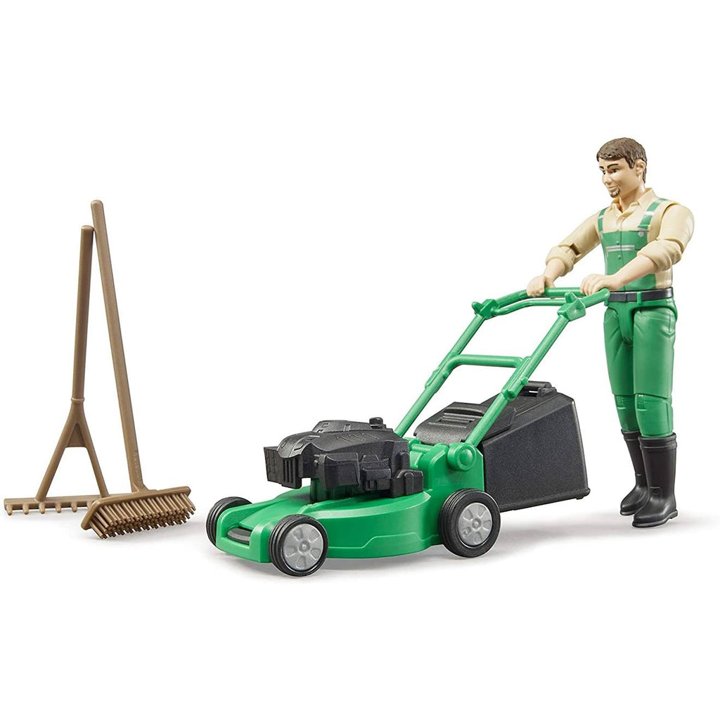 Bworld jardinier avec tondeuse à gazon et outils de jardinage vert