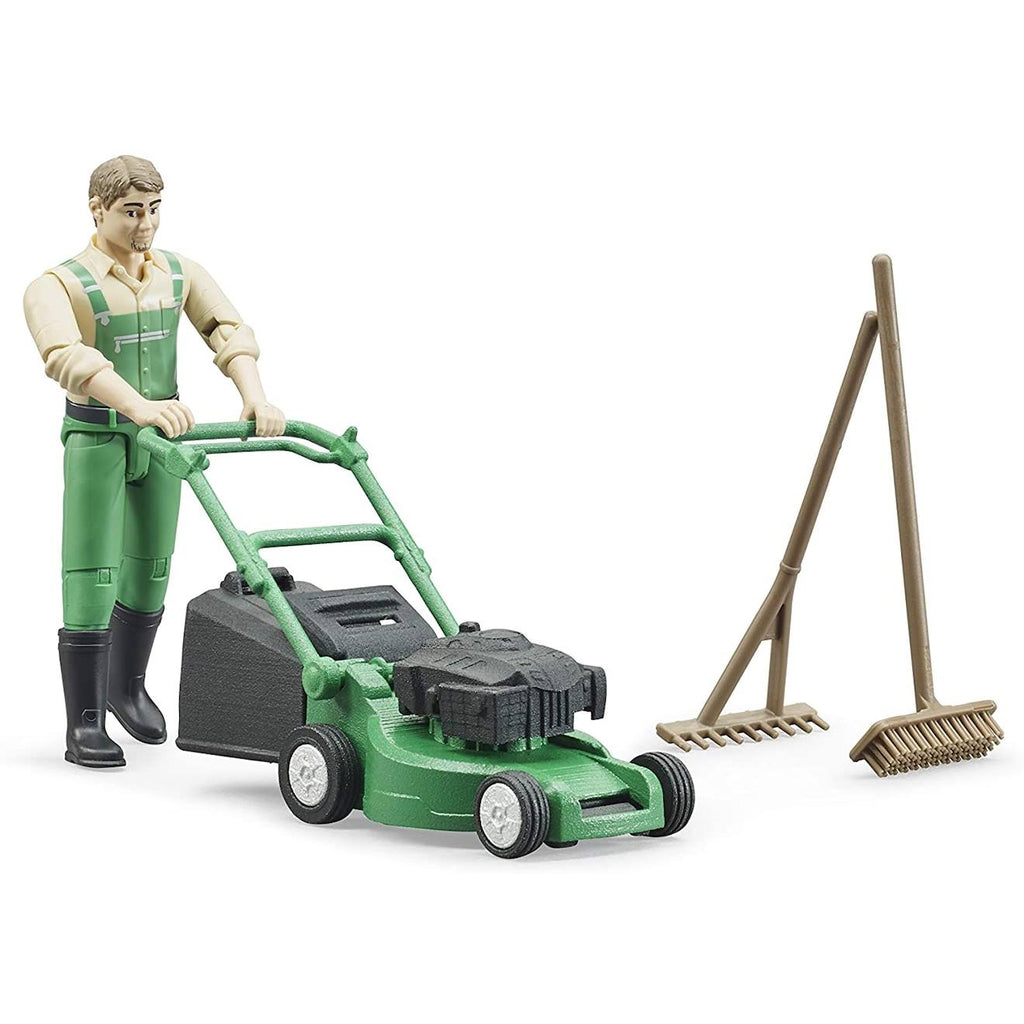 Bworld jardinier avec tondeuse à gazon et outils de jardinage vert