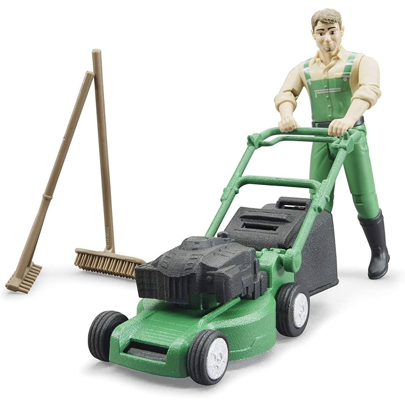 Bworld jardinier avec tondeuse à gazon et outils de jardinage vert