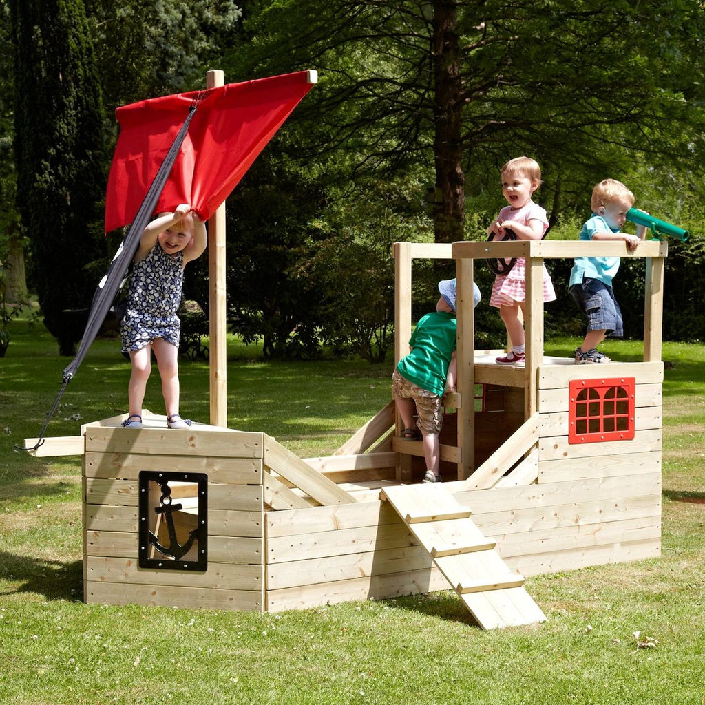 Cabane bateau pirate galléon bois FSC marron - noir - rouge