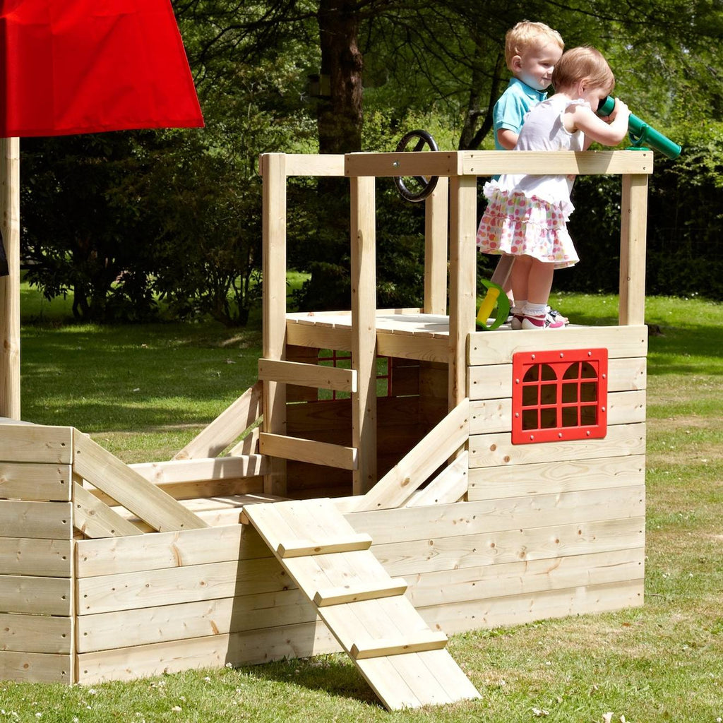 Cabane bateau pirate galléon bois FSC marron - noir - rouge