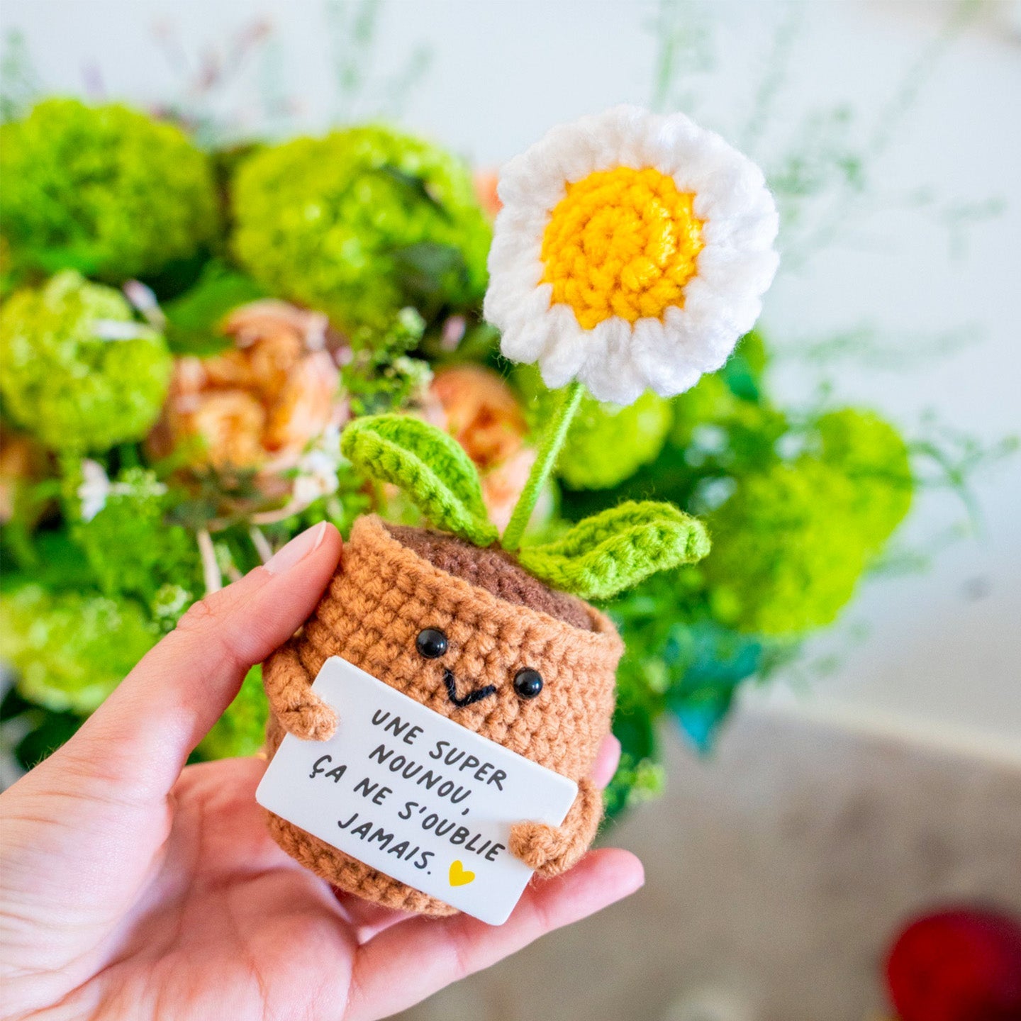 Marguerite en crochet cadeau de remerciement nounou
