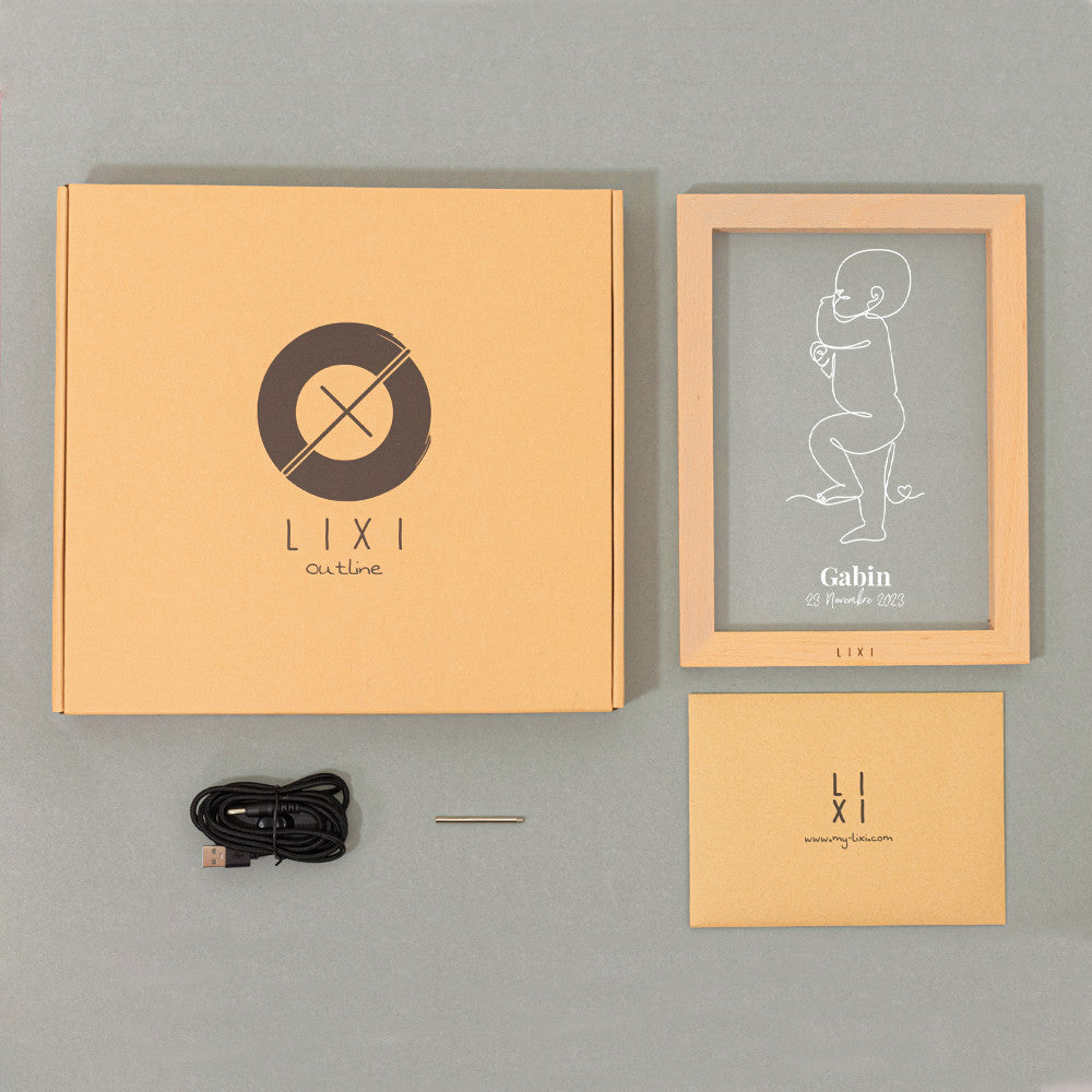 Cadre Lumineux Lixi Outline Naissance à Personnaliser - Plaque Lixi Personnalisée