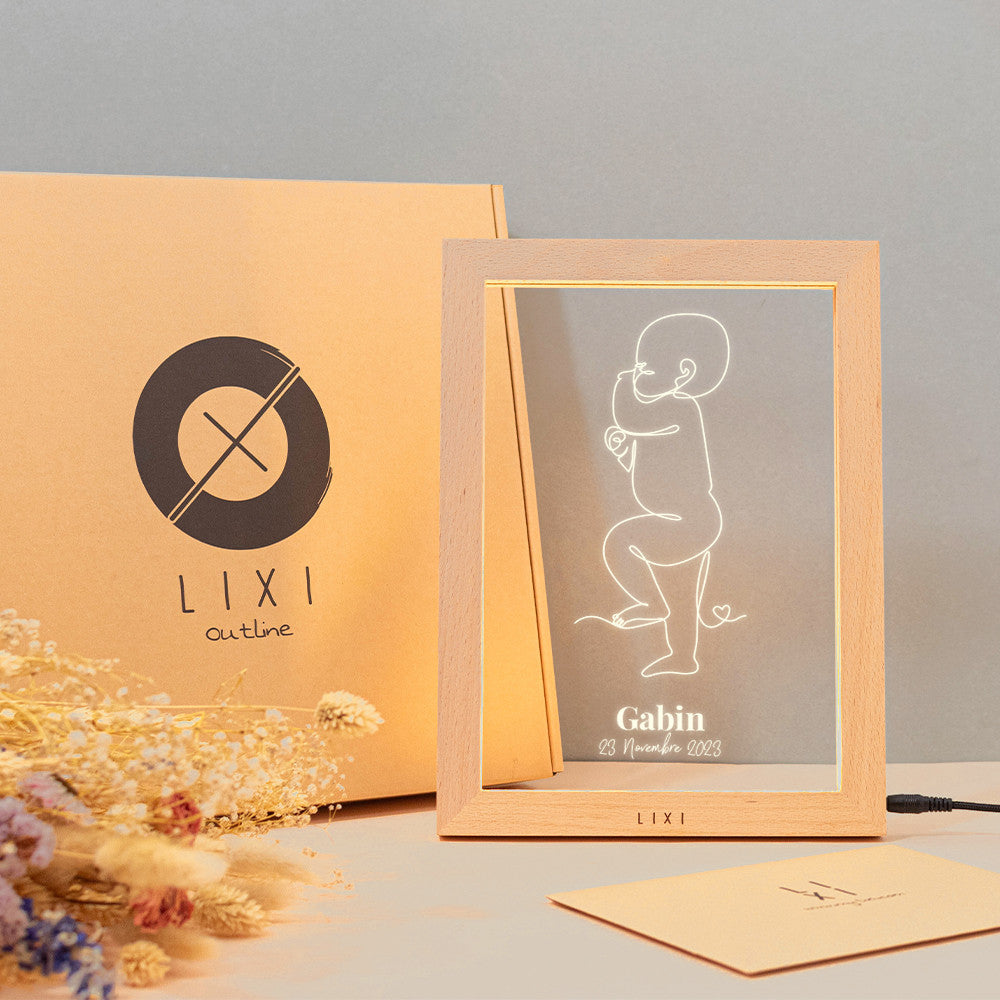 Cadre Lumineux Lixi Outline Naissance à Personnaliser - Plaque Lixi Personnalisée