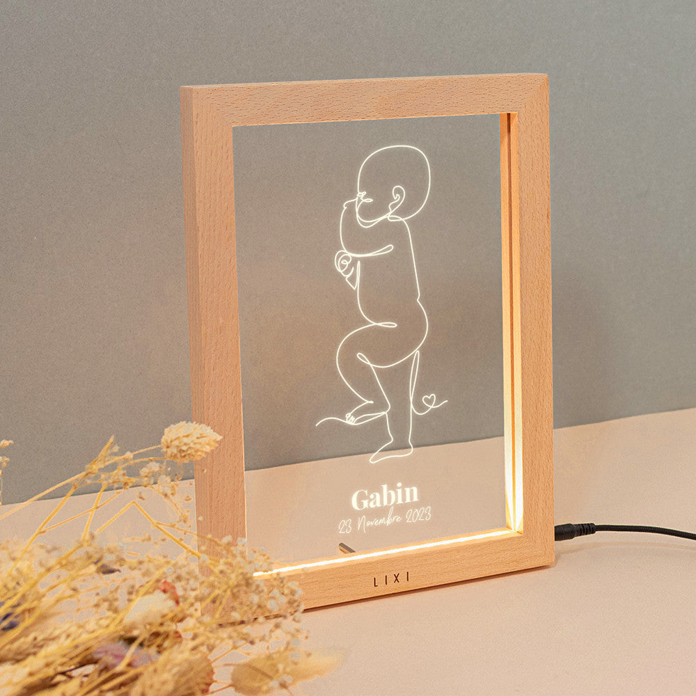 Cadre Lumineux Lixi Outline Naissance à Personnaliser - Plaque Lixi Personnalisée