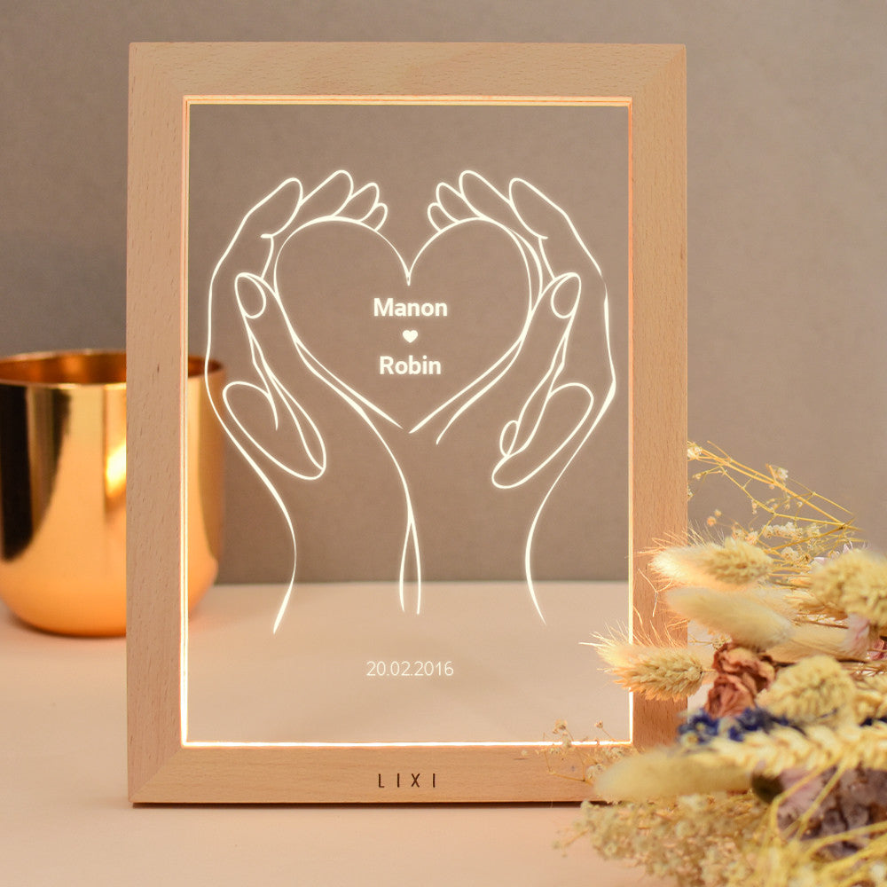 Cadre Lumineux Lixi Outline Coeur Couple à Personnaliser - Lampe Personnalisée