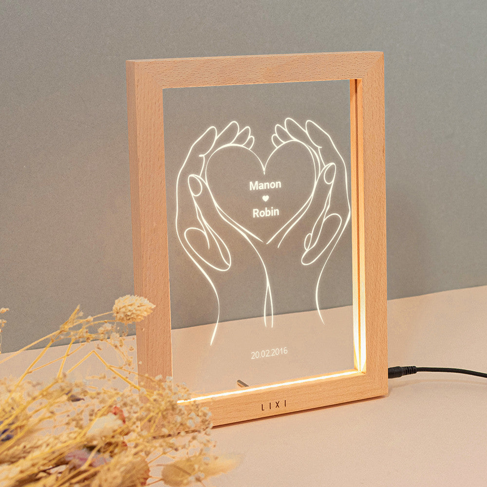 Cadre Lumineux Lixi Outline Coeur Couple à Personnaliser - Lampe Personnalisée