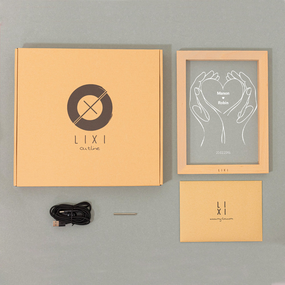 Cadre Lumineux Lixi Outline Coeur Couple à Personnaliser - Lampe Personnalisée