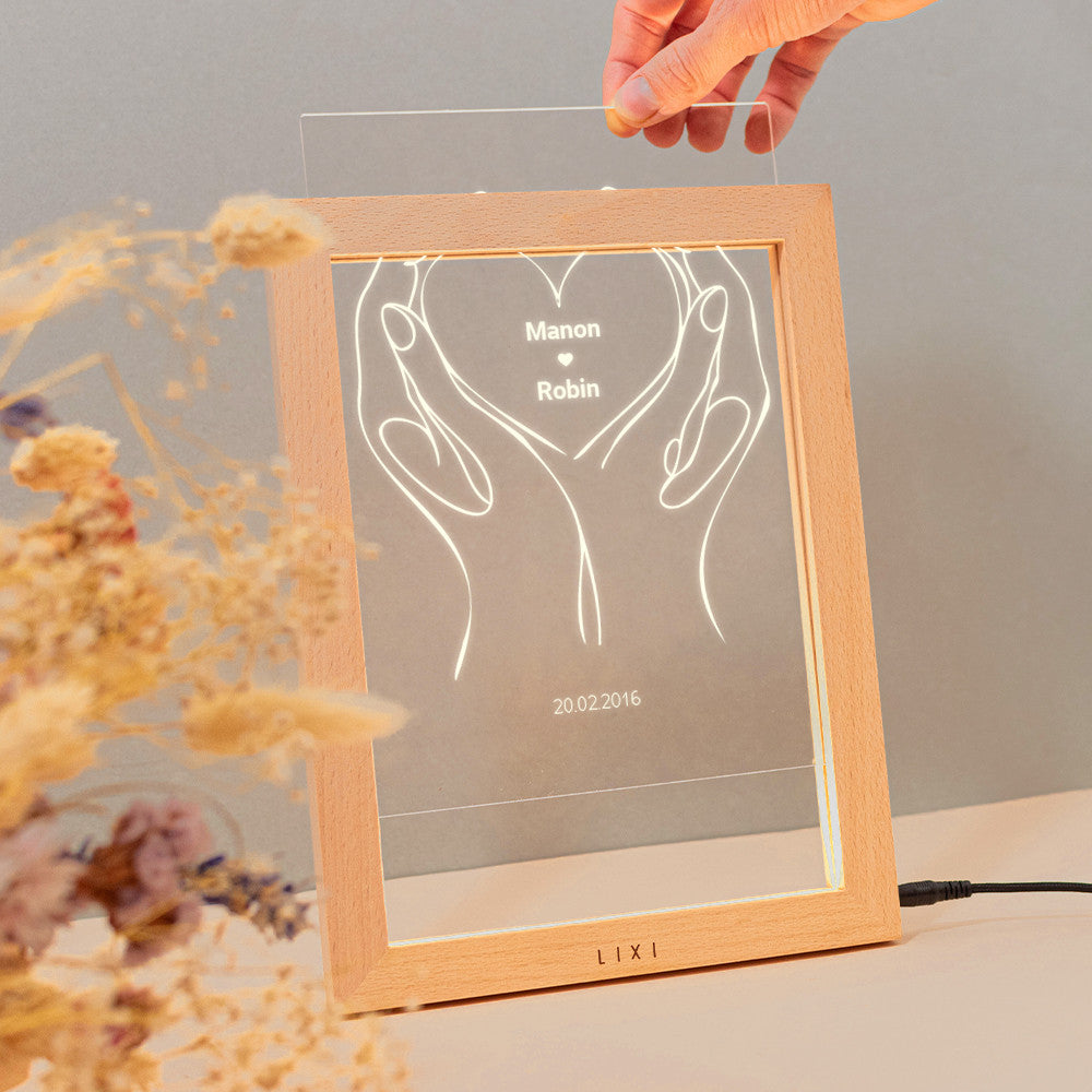 Cadre Lumineux Lixi Outline Coeur Couple à Personnaliser - Lampe Personnalisée