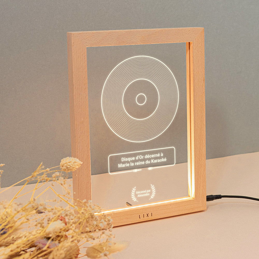 Cadre Lumineux Lixi Outline Disque d'Or à Personnaliser - Lampe Personnalisée