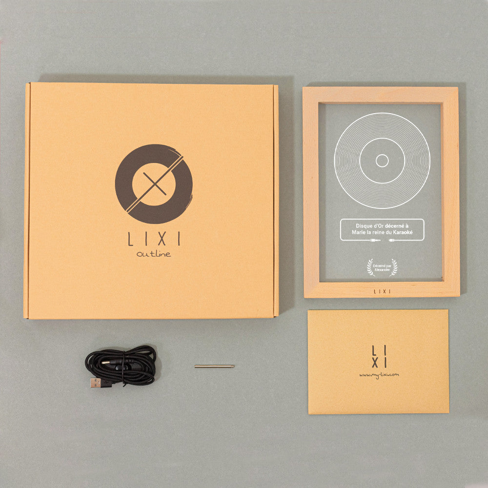 Cadre Lumineux Lixi Outline Disque d'Or à Personnaliser - Lampe Personnalisée