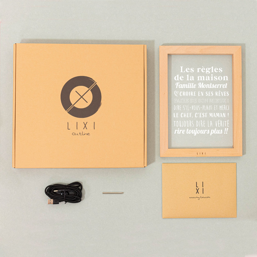 Cadre Lumineux Lixi Outline Les Règles de la Maison à Personnaliser - Lampe Personnalisée