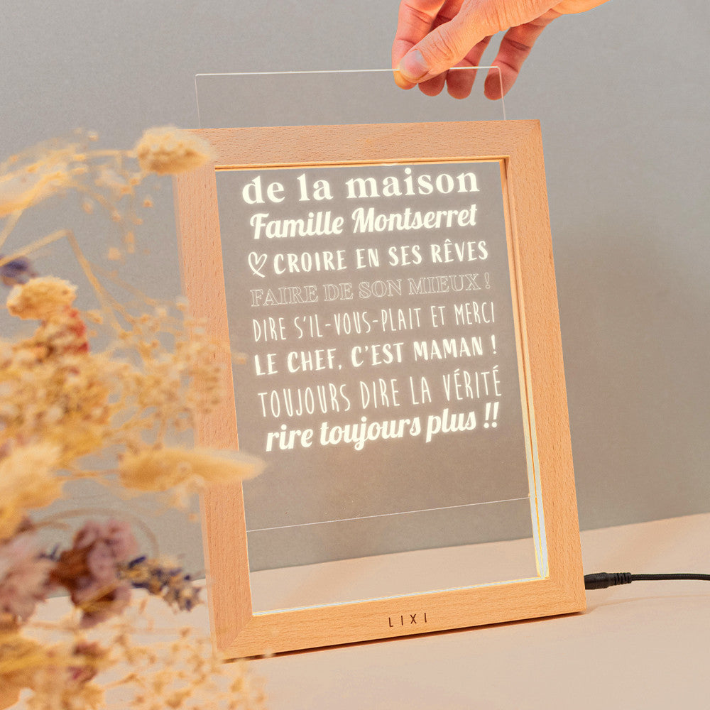 Cadre Lumineux Lixi Outline Les Règles de la Maison à Personnaliser - Lampe Personnalisée