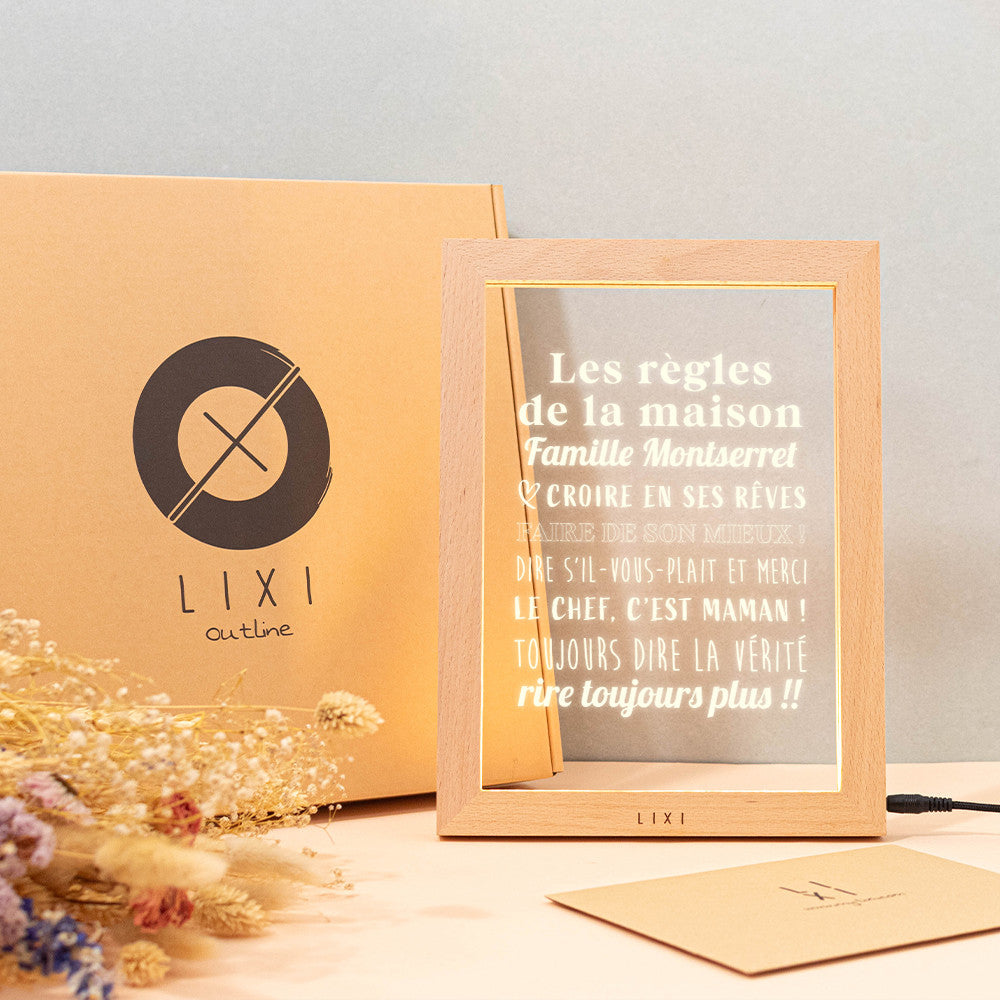 Cadre Lumineux Lixi Outline Les Règles de la Maison à Personnaliser - Lampe Personnalisée
