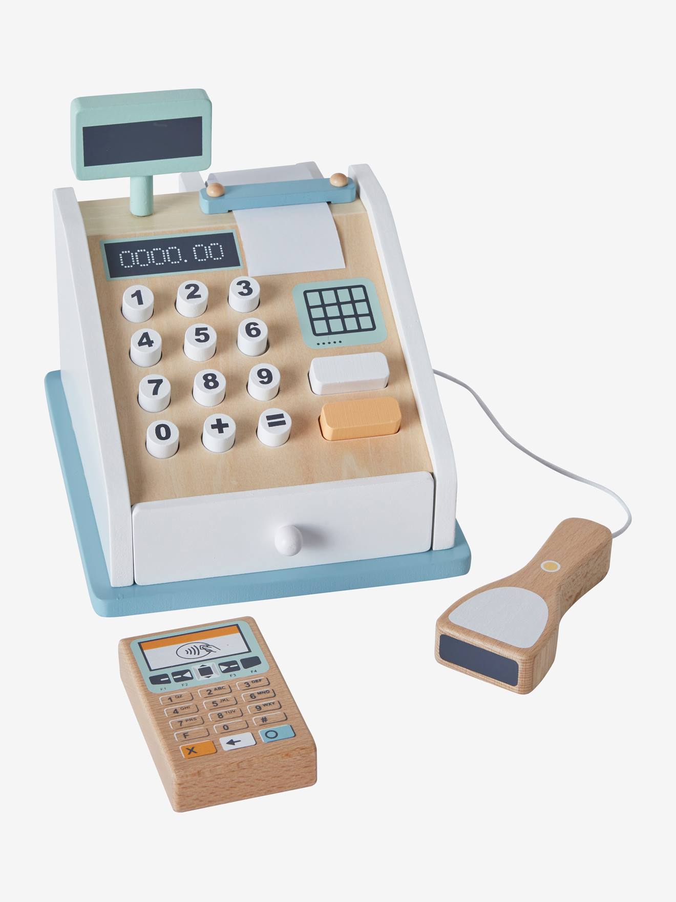 Caisse enregistreuse et ses accessoires en bois FSC multicolore