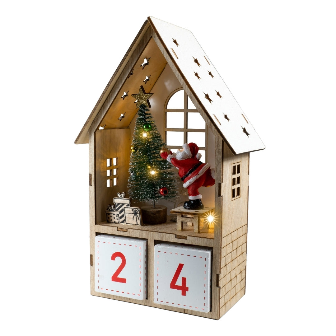Calendrier de l'Avent Blachere Illumination Maison en bois LED blanc chaud