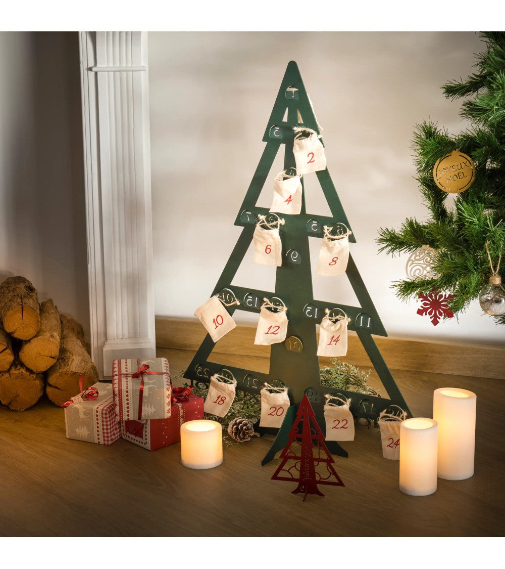 Calendrier de l'Avent sapin en métal IDfer avec pochons en tissu