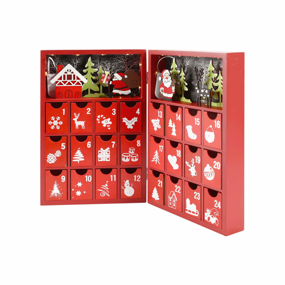 Calendrier de l'Avent livre rouge 24 tiroirs et lumière - vue 1