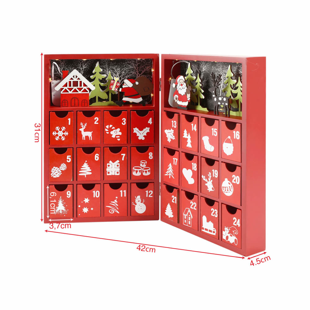 Calendrier de l'Avent livre rouge 24 tiroirs et lumière - vue 3