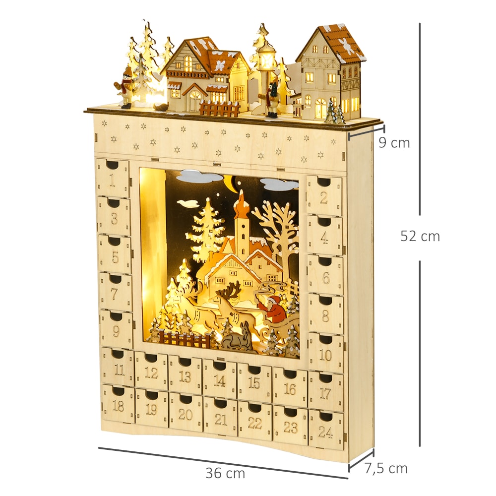 Calendrier de l'Avent LED Homcom 24 tiroirs village enneigé – vue 4