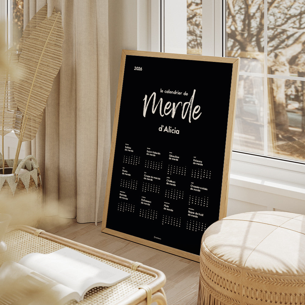 Calendrier de Merde 2026 avec Mois à Personnaliser Sans - Affiche Personnalisée