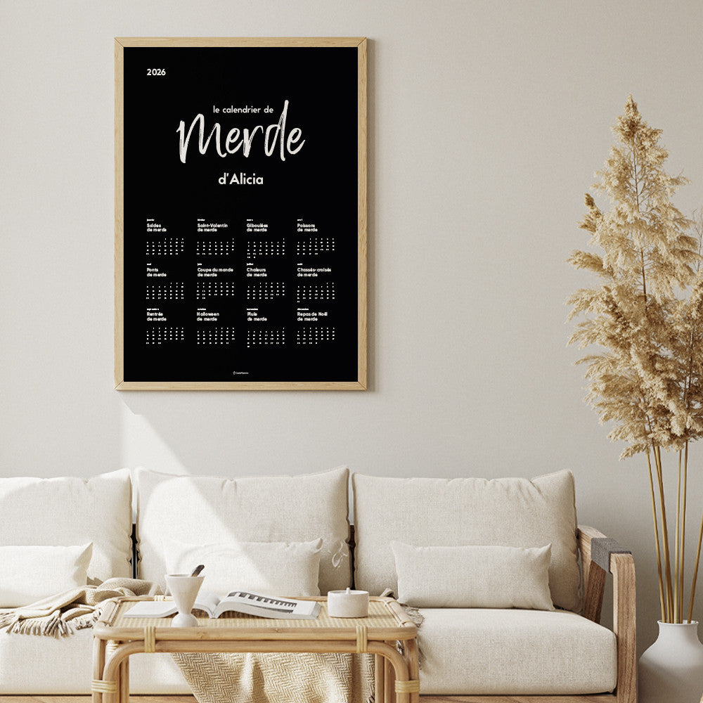 Calendrier de Merde 2026 Prénom à Personnaliser Sans - Affiche Personnalisée