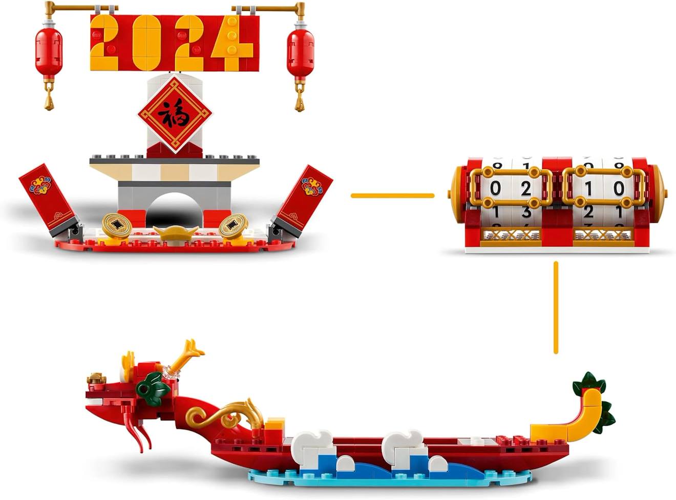 Calendrier des fêtes iconic - 40678 set de construction incluant un bateau-dragon multicolore