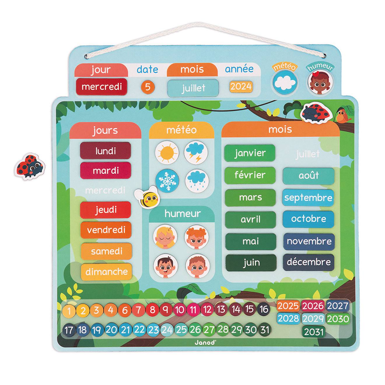 Calendrier éducatif magnétique en bois FSC multicolore