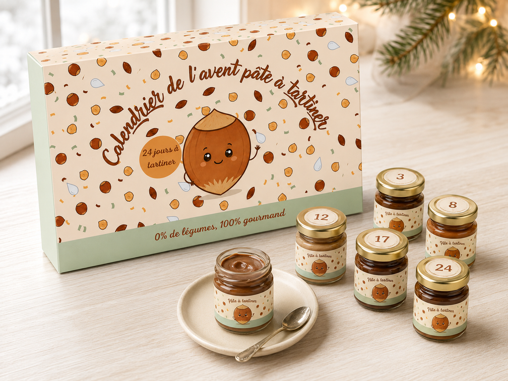 Calendrier de l'Avent Pâte à Tartiner Artisanale 2026, 24 mini pots