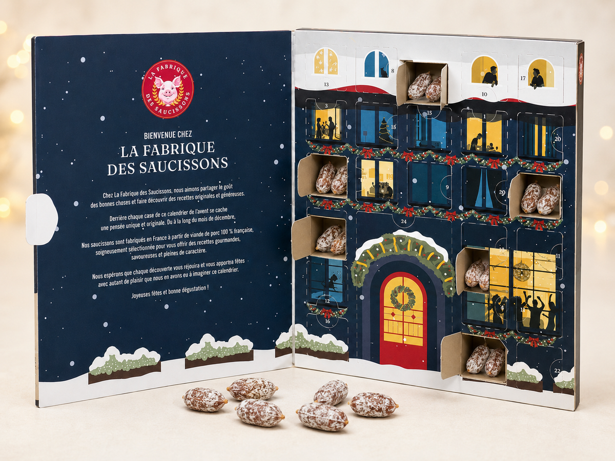 Calendrier de l'Avent Saucisson 2026 Ici Présent 60 mini-saucissons