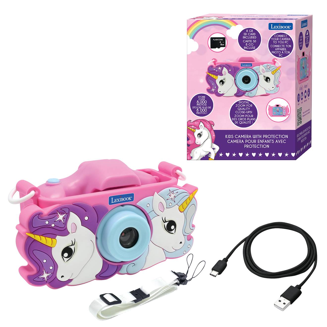 Caméra avec protection licorne multicolore