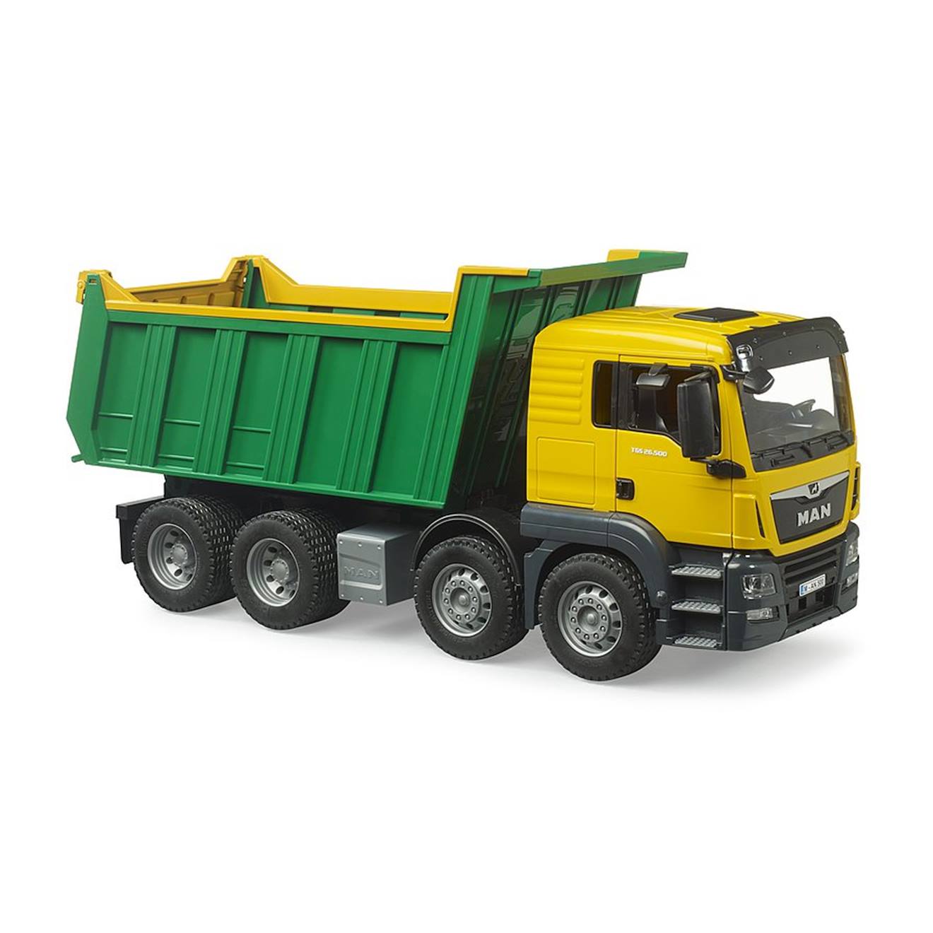 Camion à benne basculante man tgs jaune et vert