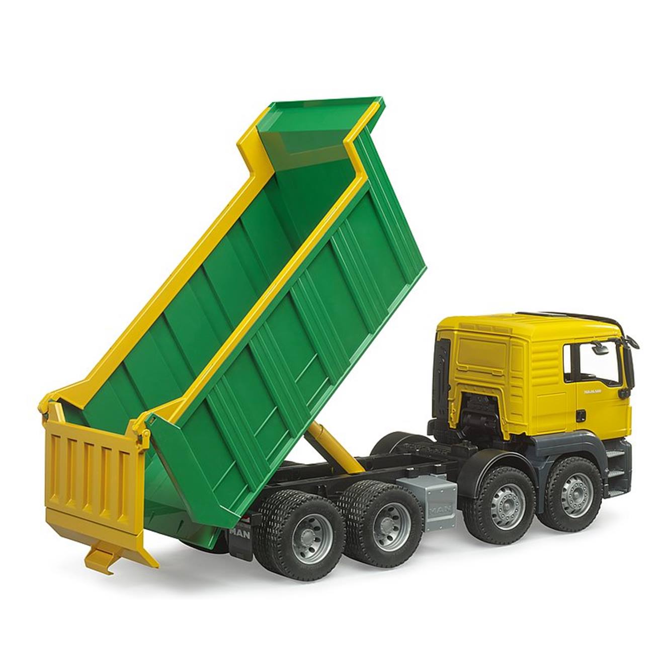 Camion à benne basculante man tgs jaune et vert