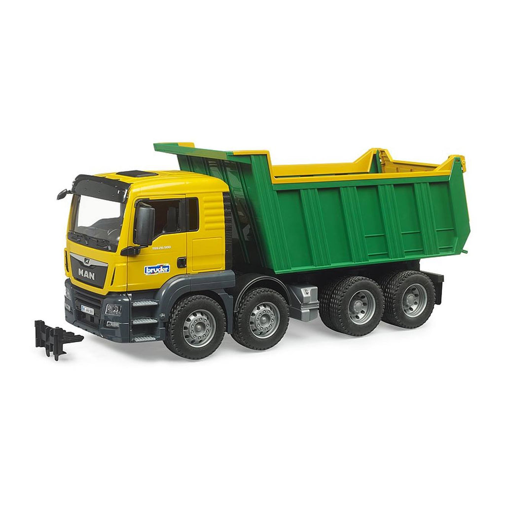 Camion à benne basculante man tgs jaune et vert