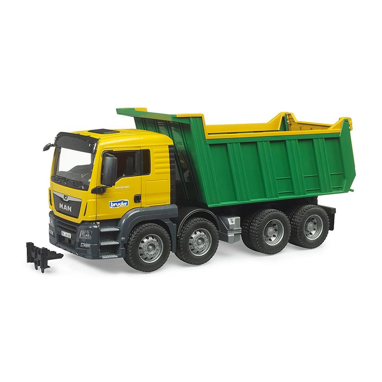 Camion à benne basculante man tgs jaune et vert