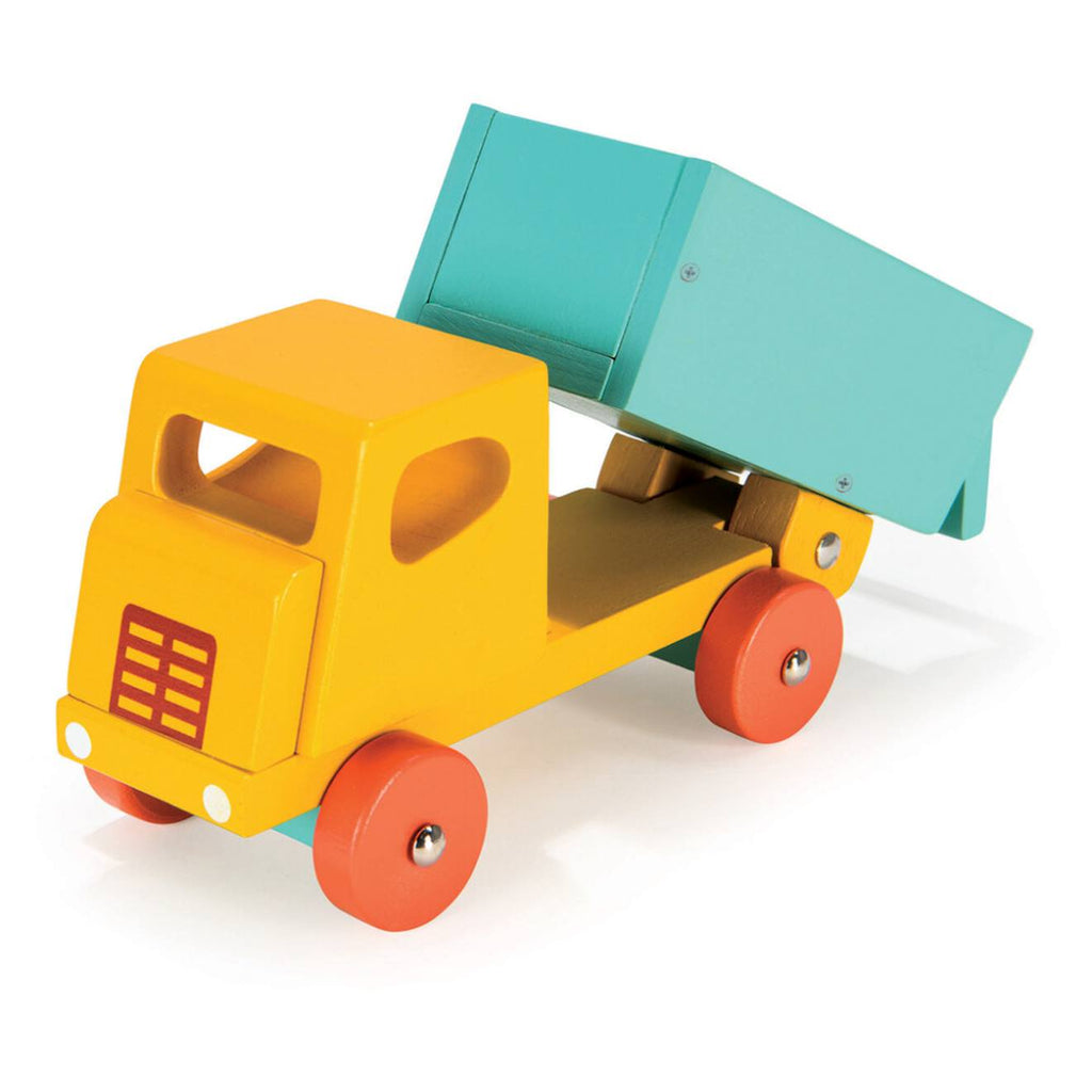 Camion benne en bois – jouet rétro classique multicolor
