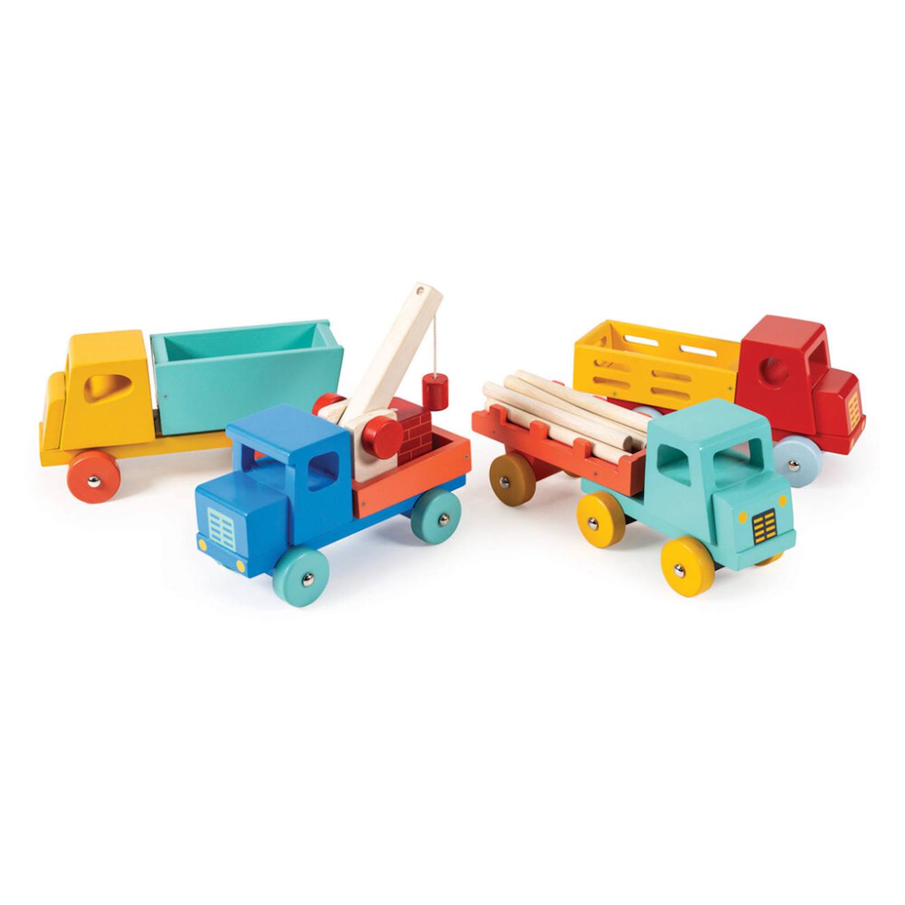 Camion benne en bois – jouet rétro classique multicolor