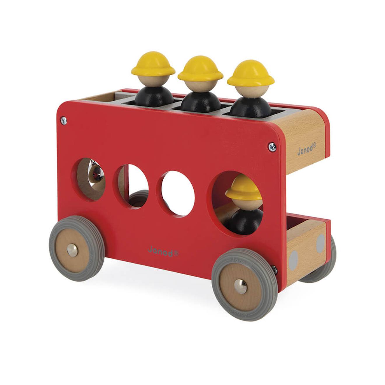 Camion de pompiers en bois FSC rouge