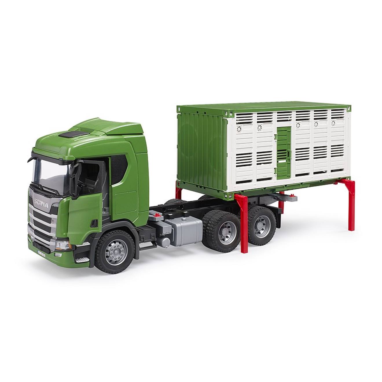 Camion de transport d'animaux scania super 560r avec 1 bœuf vert