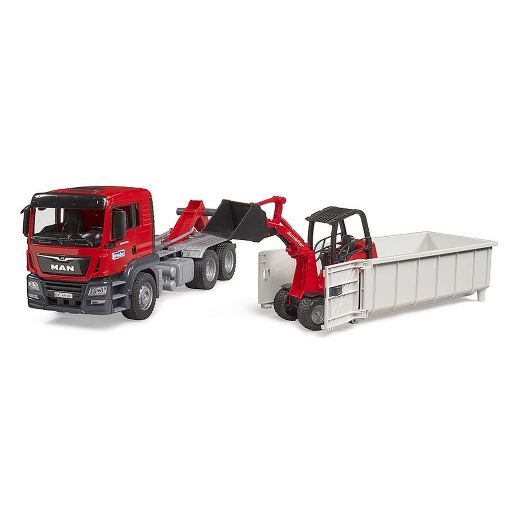 Camion man tgs avec benne amovible et chargeur schäffer rouge