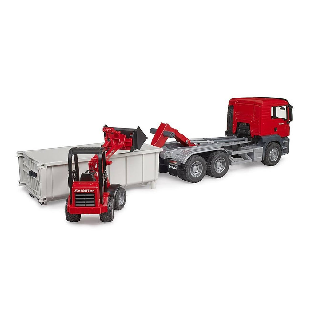 Camion man tgs avec benne amovible et chargeur schäffer rouge