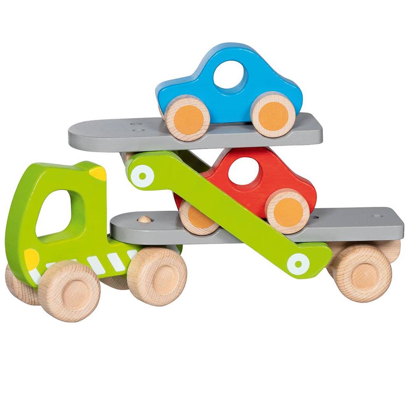 Camion porte-voitures avec 2 véhicules vert