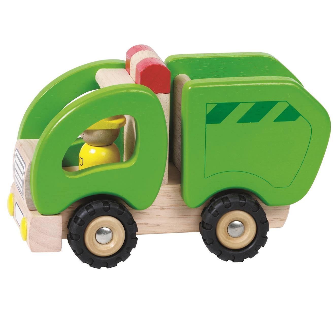 Camion poubelle en bois vert