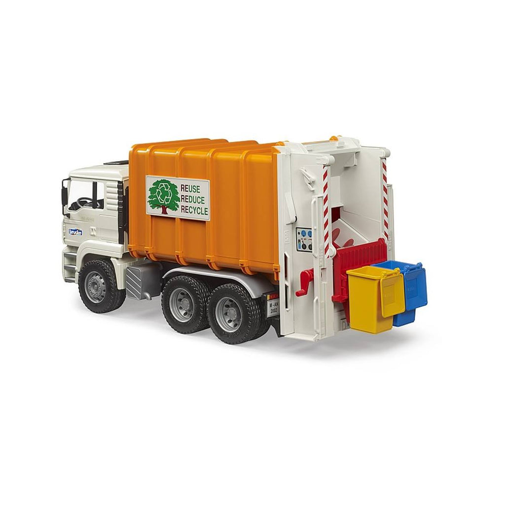 Camion poubelle man tga blanc et orange