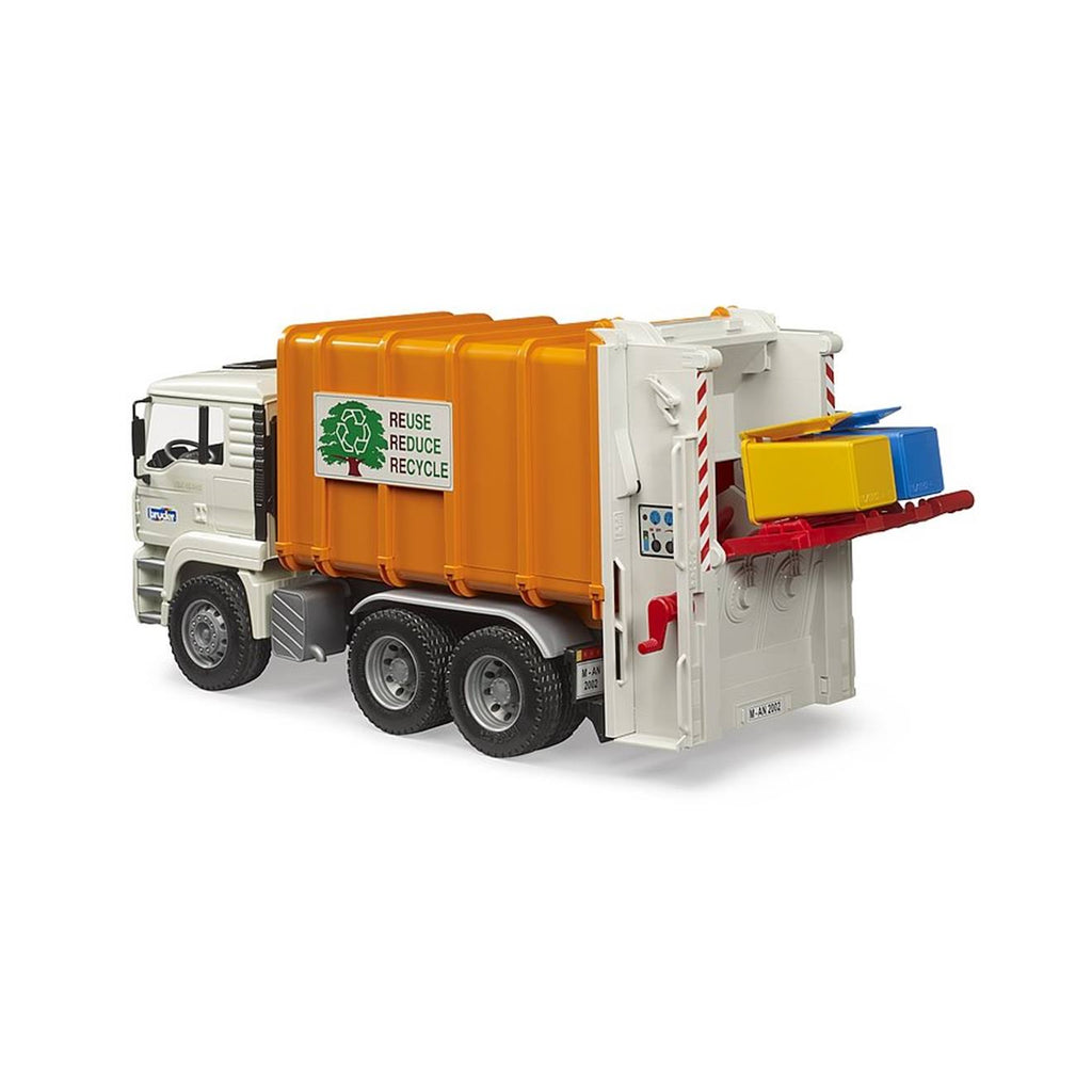 Camion poubelle man tga blanc et orange