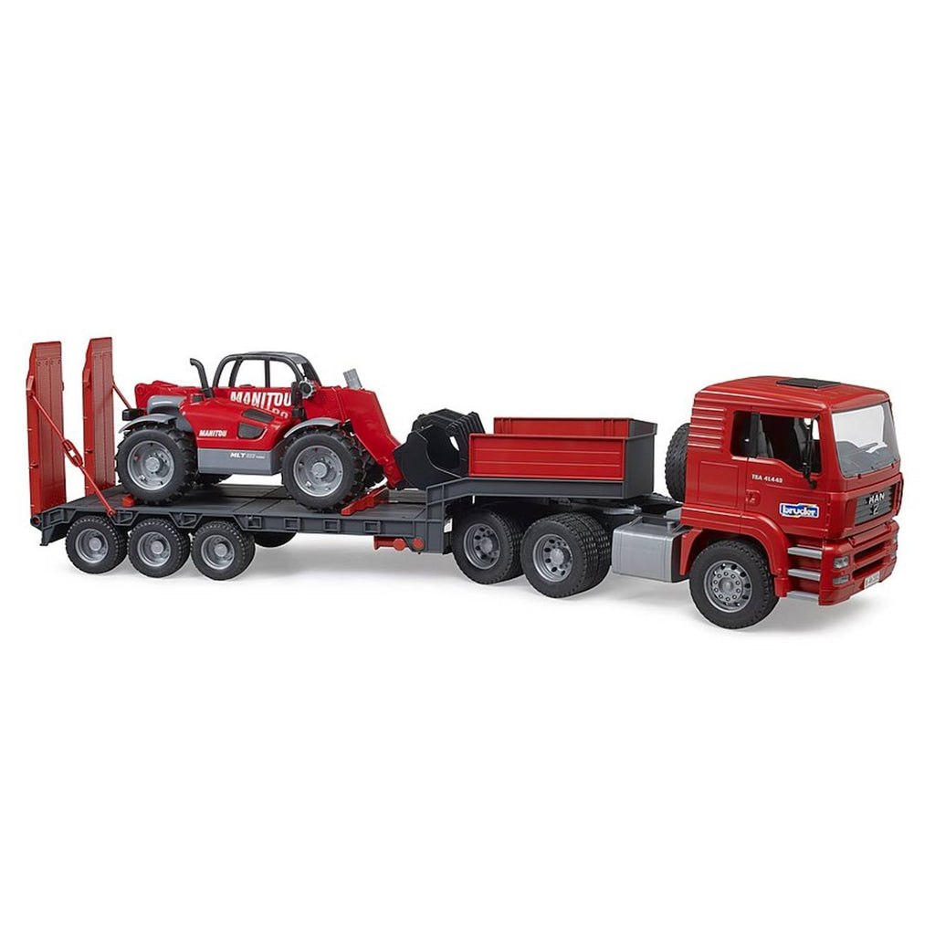 Camion surbaissé man tga avec chargeur télescopique manitou rouge