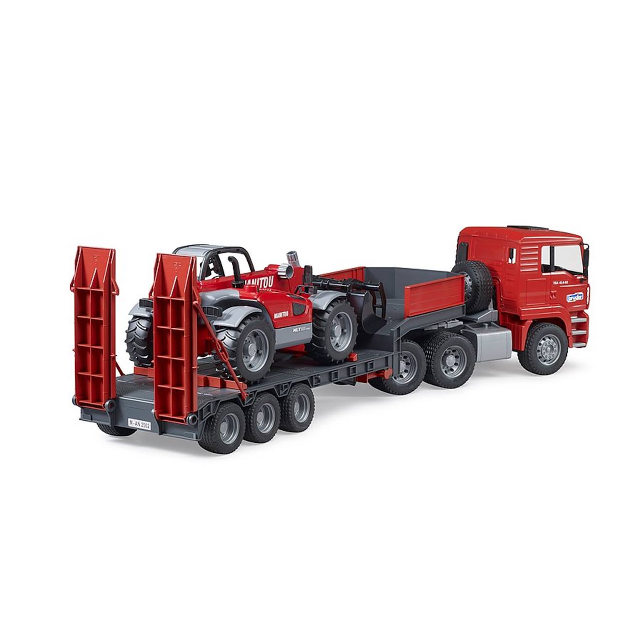 Camion surbaissé man tga avec chargeur télescopique manitou rouge